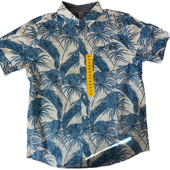 Hurley Other - Hurley Patio Shirt Men Medium Hawaiian Tropical Button Up Blue Palm‎ Stretch NWT